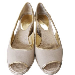 Sh150 Ralph Lauren Tan Wedge High Heel Shoe Size 9